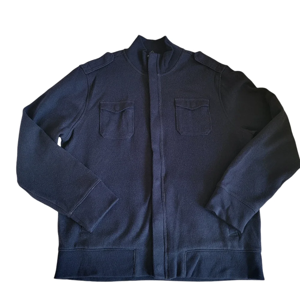 Banana Republic Tactical Sweater Preppy Cardigan Wool Blend Navy Blue Me… - Picture 17 of 17